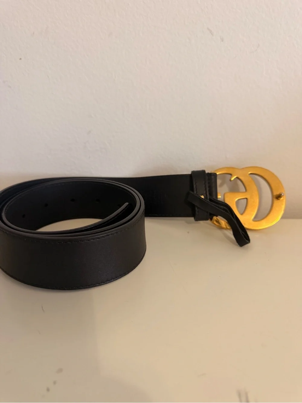 Gucci GG Authentic Marmont Leather Belt Gold Double G Buckle 90